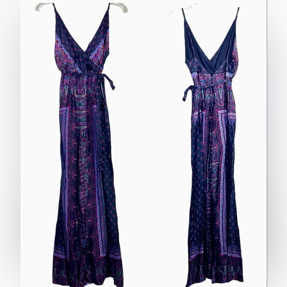 Free People Purple & Black Paisley Bandana Wide Leg Jumpsuit Size 2 - Picture 7 of 17